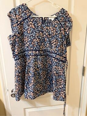 Blue & Pink Leaf Print Blouse